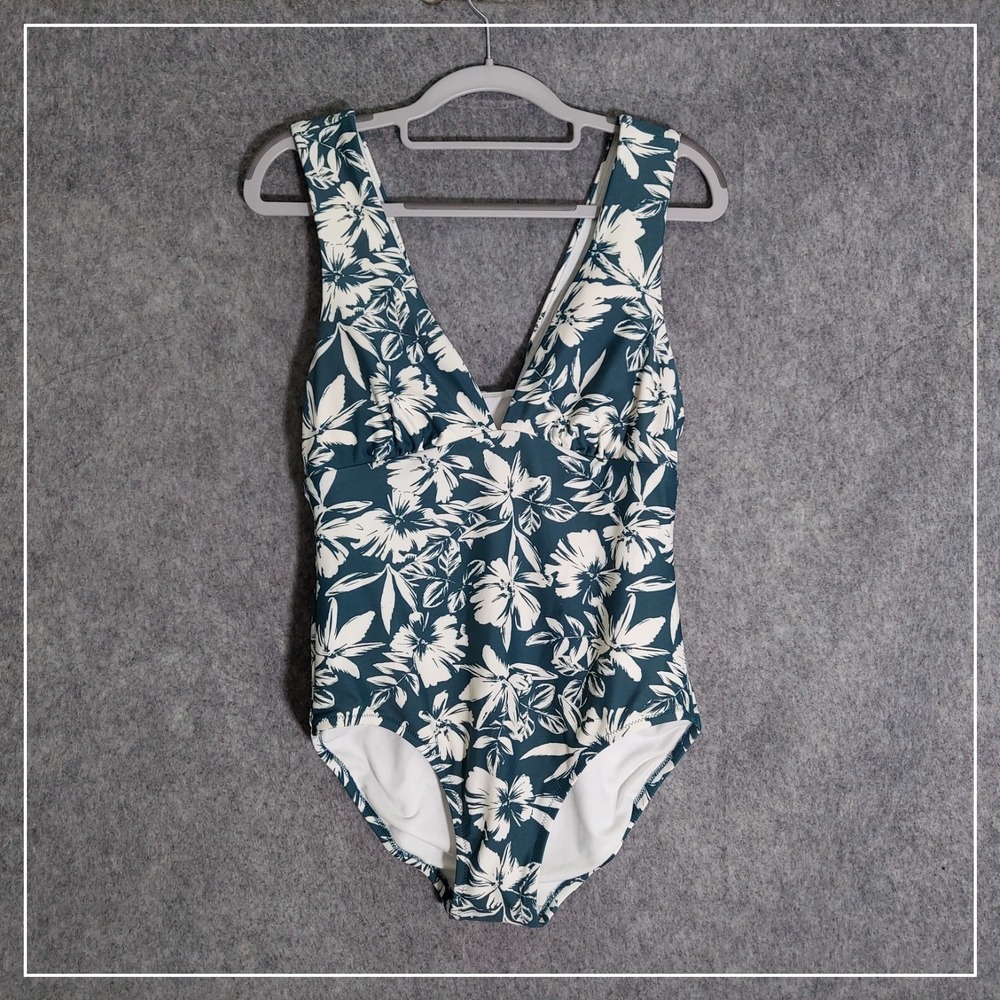 Kona Sol Womens M One Piece Swimsuit Tropical Floral Beach Pool Comfort Swimwear